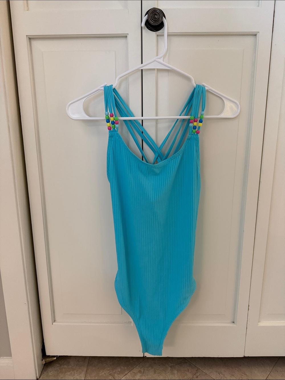 Youth 16 Boutique Aqua Blue One-Piece Swimsuit with Beaded Straps